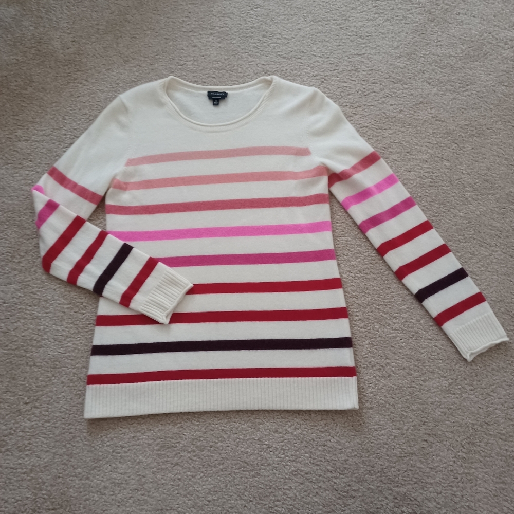 Talbots Cashmere Striped Sweater with Pink and Red Accents
